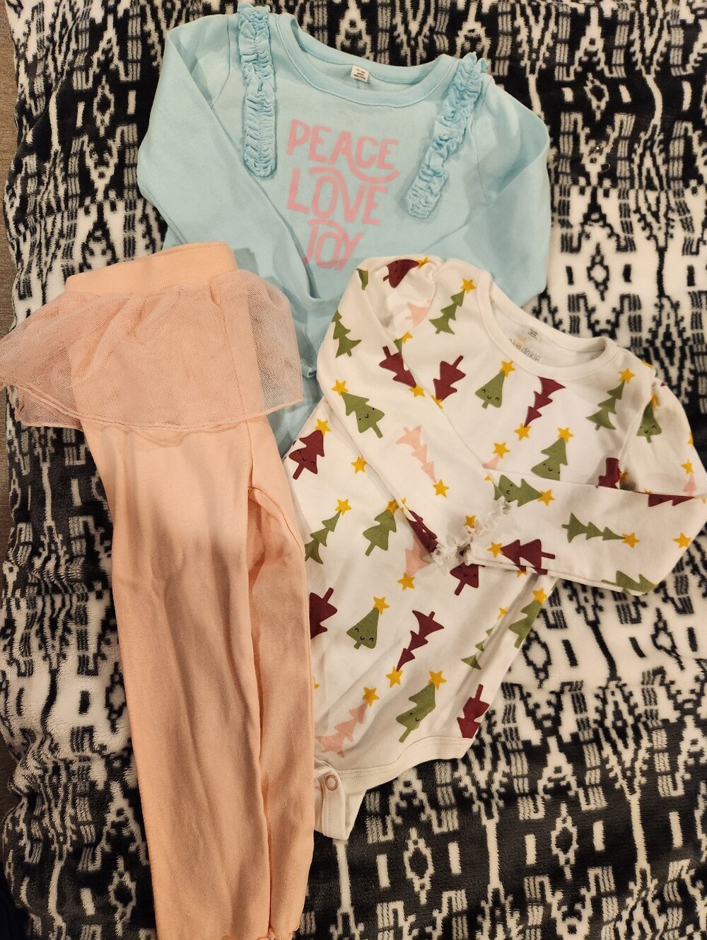 Holiday Set - Light Blue & White Tree-Print Bodysuit & Pink Leggings, Size 24M